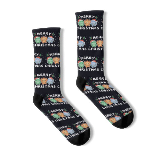 Merry Christmas Cute Dino Festive Lights Dino Socks