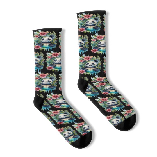 plexiglass of panda swimming Socks
