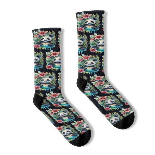 plexiglass of panda swimming Socks