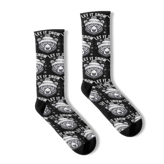 Let It Snow Bear Socks, Winter Bear Graphic Socks,