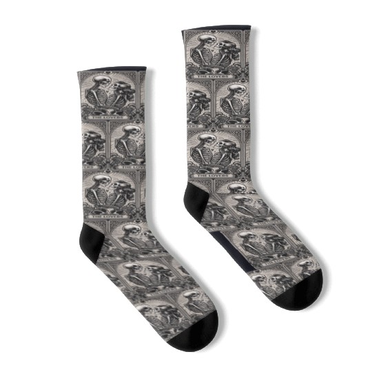 Vintage Gothic Skeleton Couple Tarot Card Socks