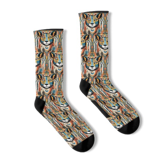 Vibrant Geometric Tiger Artwork Socks