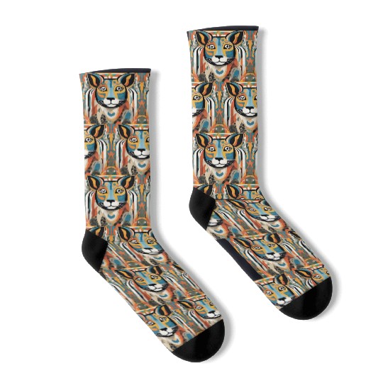 Vibrant Geometric Tiger Artwork Socks
