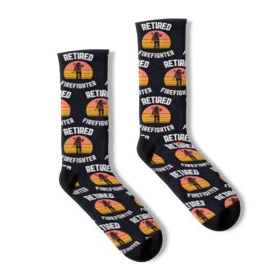 Retired Firefighter Vintage Sunset Silhouette Socks