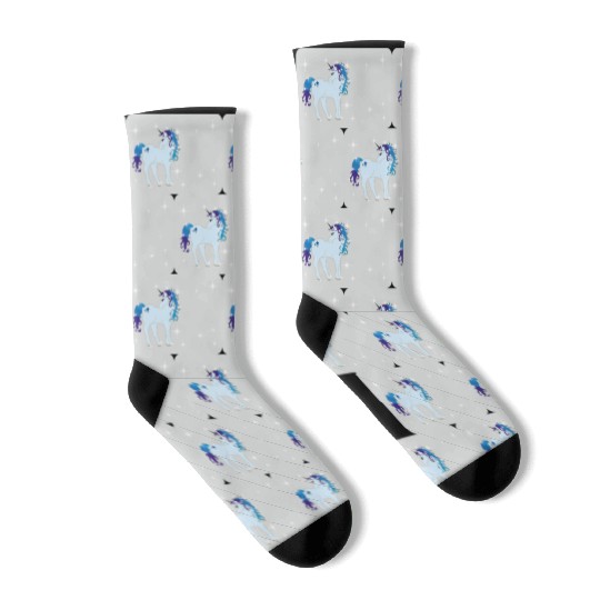Fantasy unicorn - grey blue- design for kids Socks