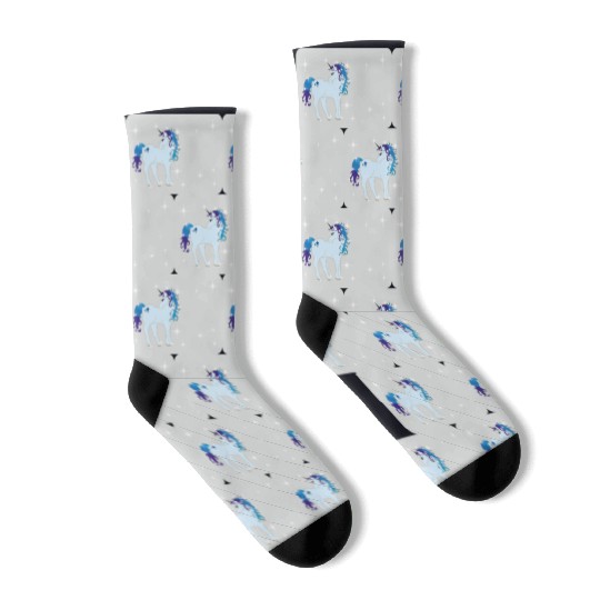 Fantasy unicorn - grey blue- design for kids Socks