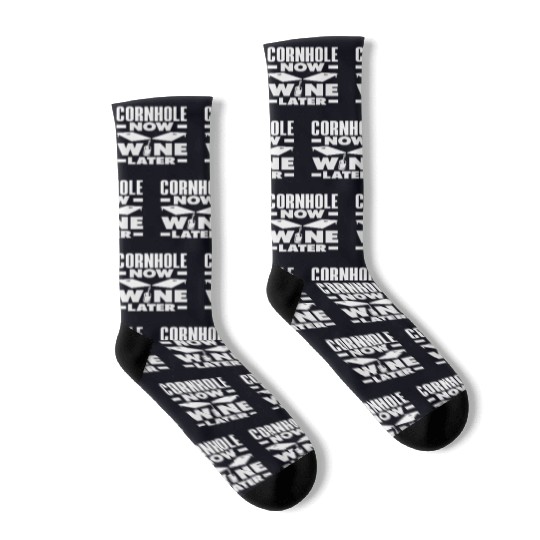 Cornhole Now Wine Later Fun Game Vibes Socks