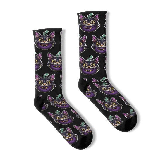 Cat Boiler Cat Witch Halloween Socks