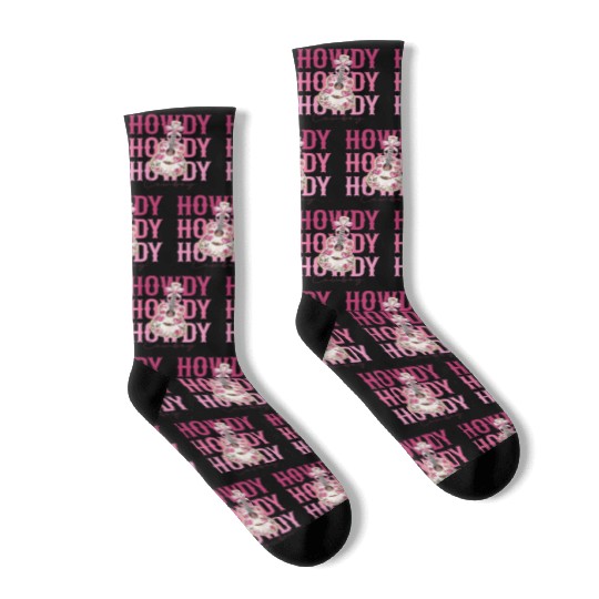 Howdy Howdy Cowboy Pink Guitar Socks