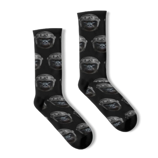 Biker Gorilla Motorcycle Silver Back Monkey Socks