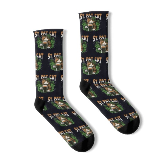 Funny St. Patricks Day Drinking Cat Socks