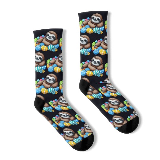 Cute Sloth Easter Egg Cartoon Chilling Socks