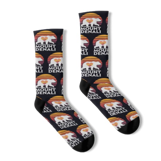 Retro Mount Denali Bear Sunset Art Socks