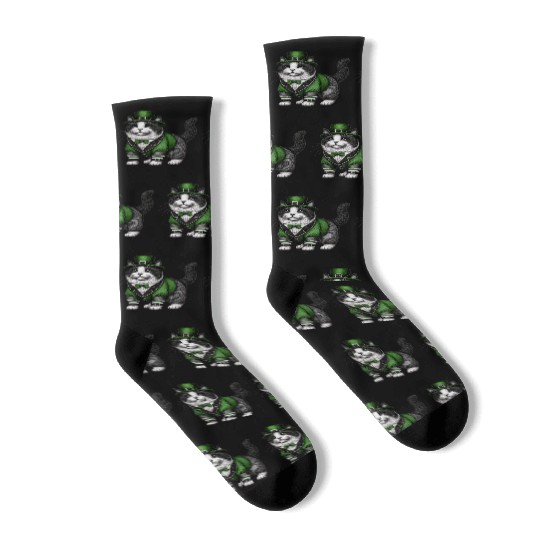 Lucky Cat in Green - St. Patrick’s Day Socks