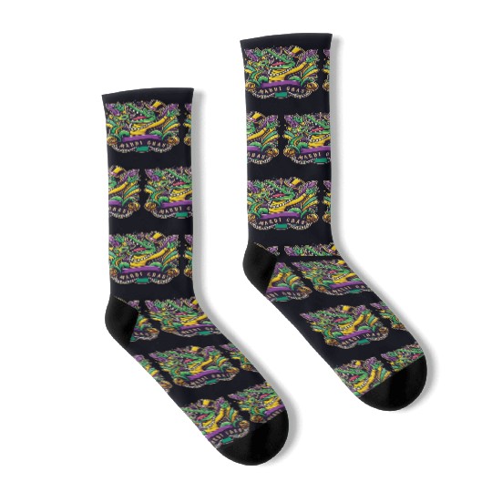 Mardi Gras Alligator Mask Celebration Vibes Socks