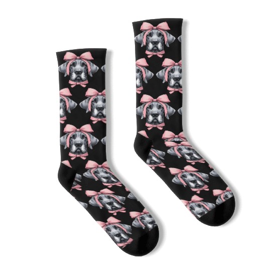 Coquette Bow Great Dane Dog Mom Pink Ribbon Cute Socks