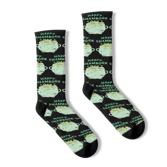 Happy Shamrock Day Gold Pot | Saint Patrick's Day Socks
