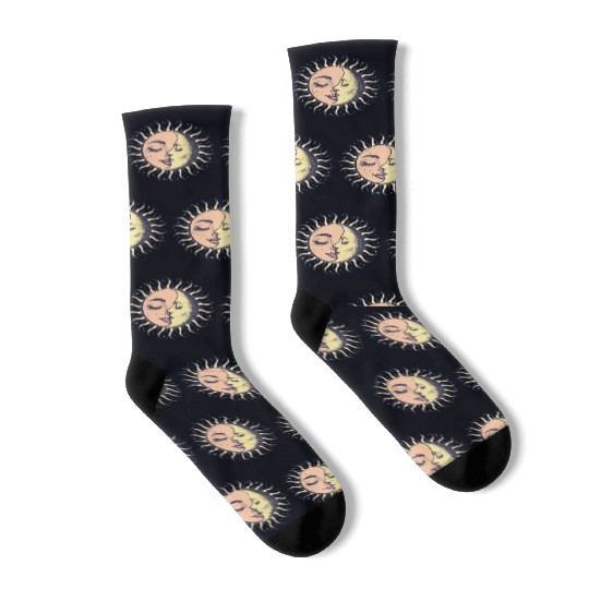 Boho Sun Moon Spirituality Sun Face Socks