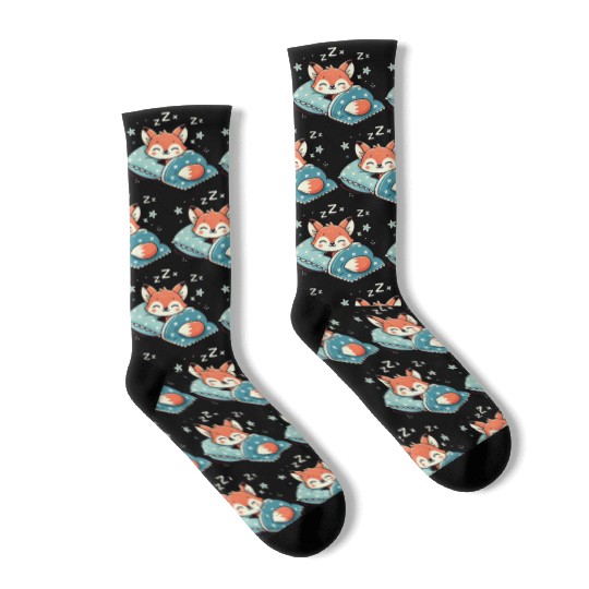 Fox Sleeping In Bed At Night Time Socks