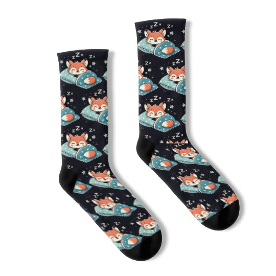 Fox Sleeping In Bed At Night Time Socks