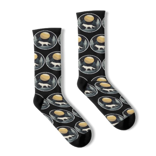 Lone Wolf Under Moonlit Sky Socks