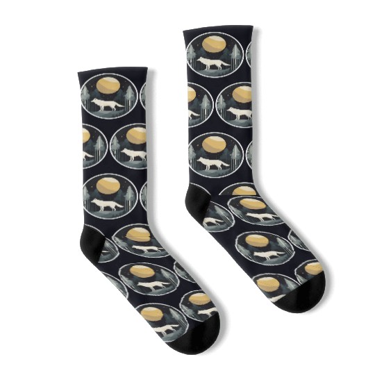 Lone Wolf Under Moonlit Sky Socks