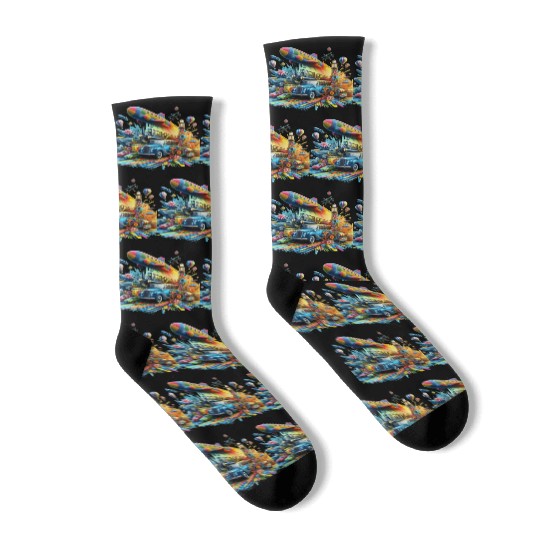 Multi-Colored Vehicles Socks