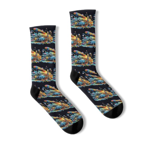 Multi-Colored Vehicles Socks