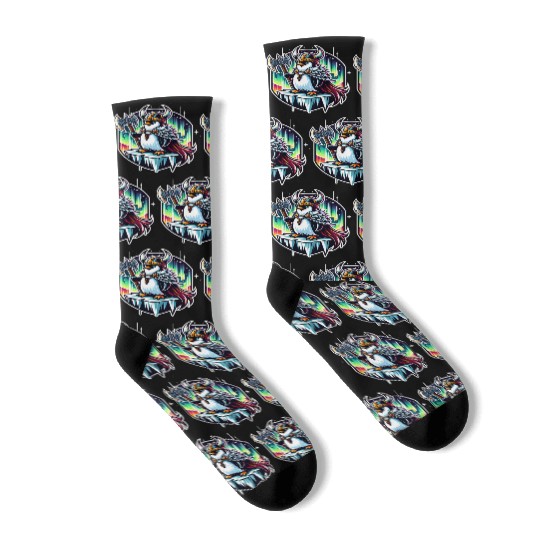 Viking Penguin Conquering Northern Lights Socks