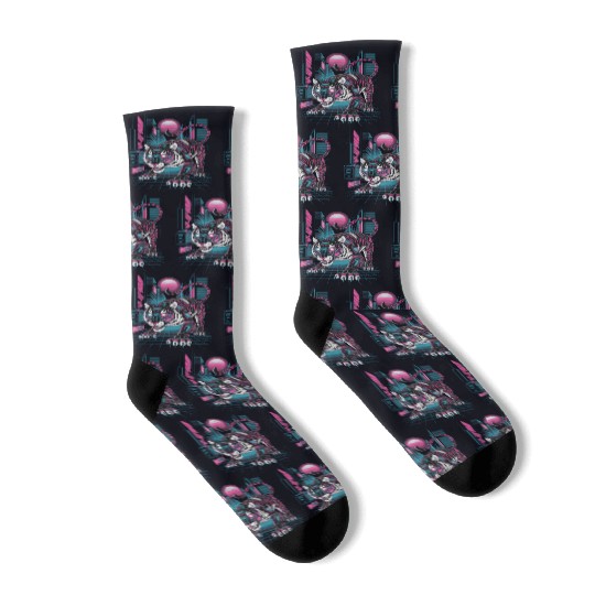 Cyberpunk Neon Tiger Futuristic Design Socks