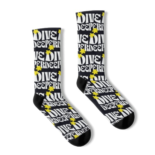 Dive Deeper – Bold Typography with Floral Accents Socks