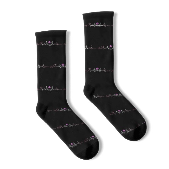 Lesbian Heartbeat Love Pulse Queer Violet Flower Socks