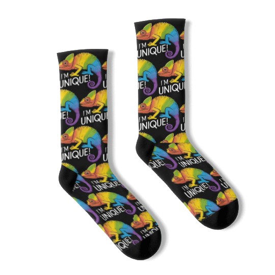 Rainbow Chameleon - "I'm Unique!" Colorful Animal Socks