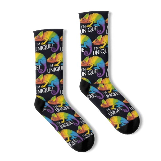 Rainbow Chameleon - "I'm Unique!" Colorful Animal Socks
