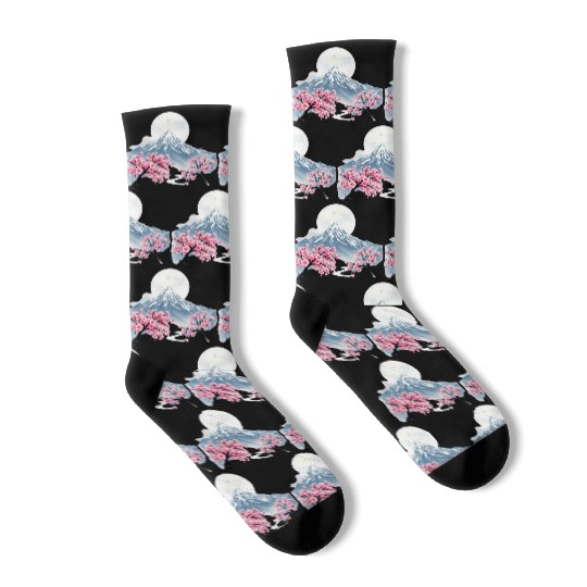 Japanese mount fuji Sakura tree Cherry blossom Socks