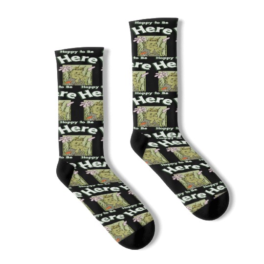 Hoppy to Be Here Funny Frog Cartoon Socks