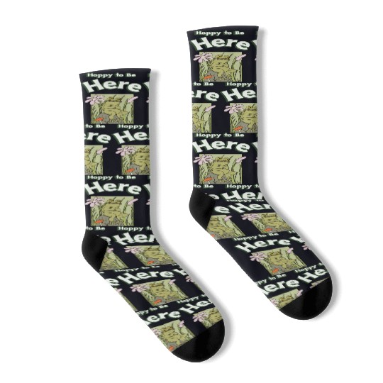 Hoppy to Be Here Funny Frog Cartoon Socks