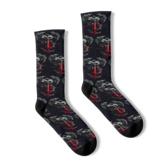 Dark Fallen Angel with Crimson Sword Socks
