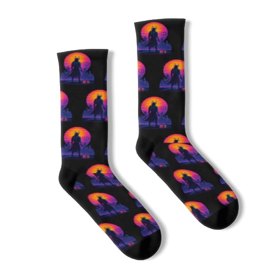 Neon Samurai - Cyberpunk Warrior Art Socks