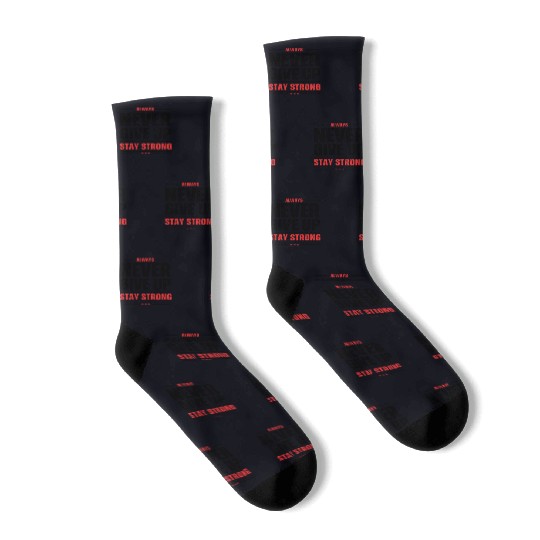 Black and Orange Typography Never Give Up Stay Socks