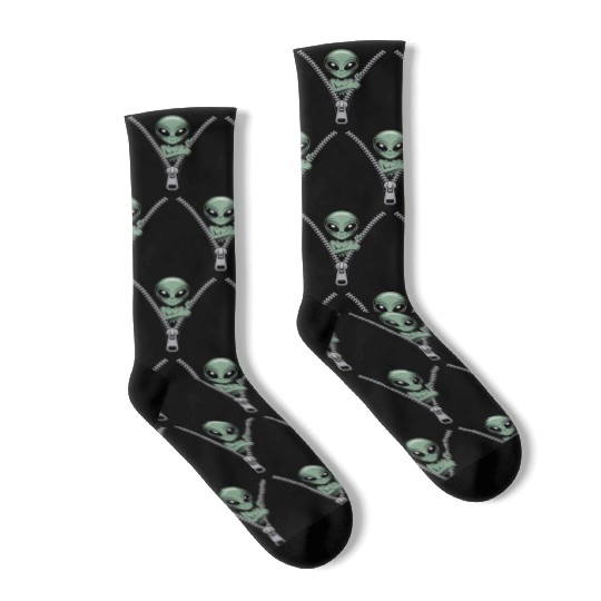 Playful Alien Zipper Surprise for Sci-Fi Socks