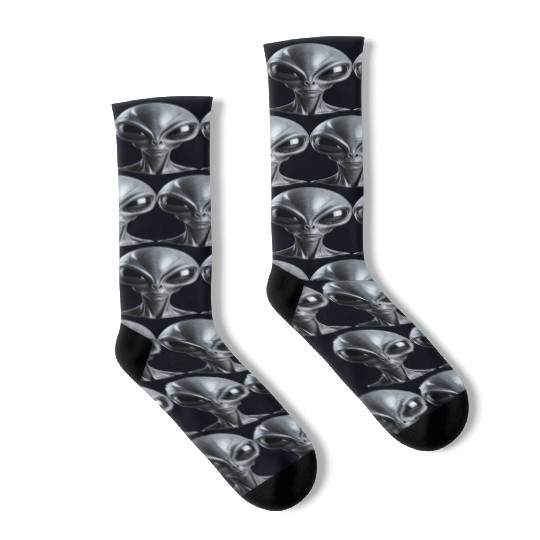 Real Grey Alien with big black eyes Socks