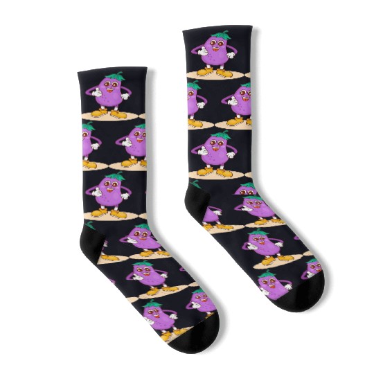 Animated Eggplant Character Design Socks