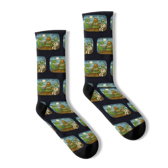 Bigfoot, Nessie and an Alien Play Poker - Cryptid Socks