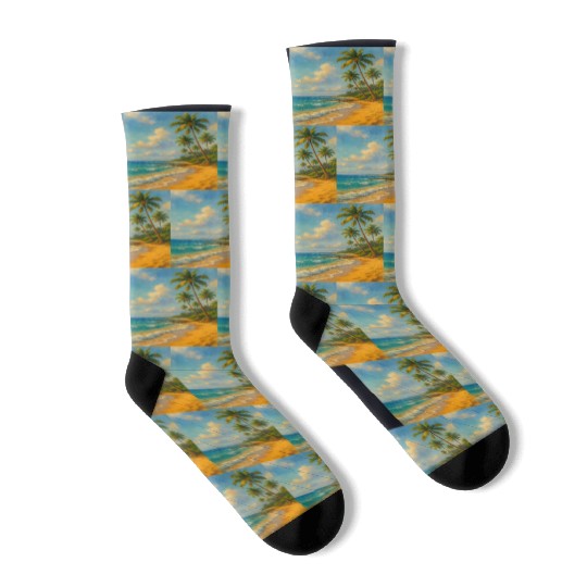 Tropical Serenity – Peaceful Beach Landscape Art Socks