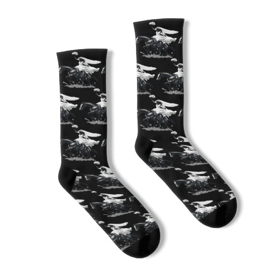Western Cowgirl Bride on Bucking Horse – Grayscale Socks