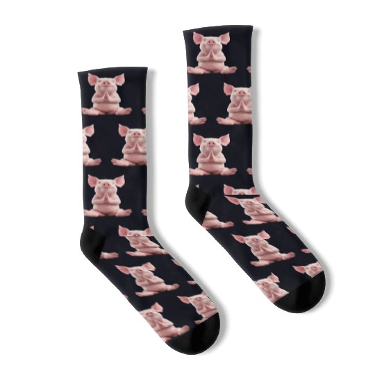 Peaceful Meditating Pig Artwork for Relaxation Socks