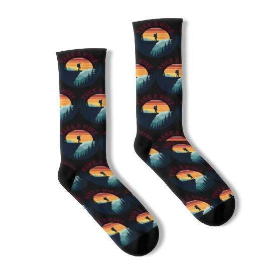 Take A Hike - Vintage Sunset Mountain Silhouette Socks