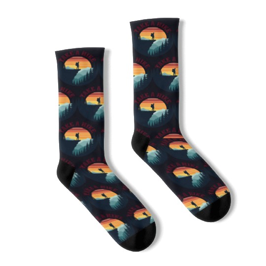 Take A Hike - Vintage Sunset Mountain Silhouette Socks