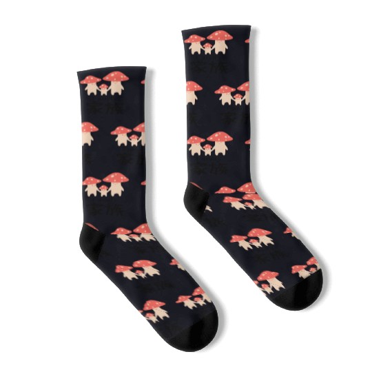 Kawaii Mushroom Family Red Socks